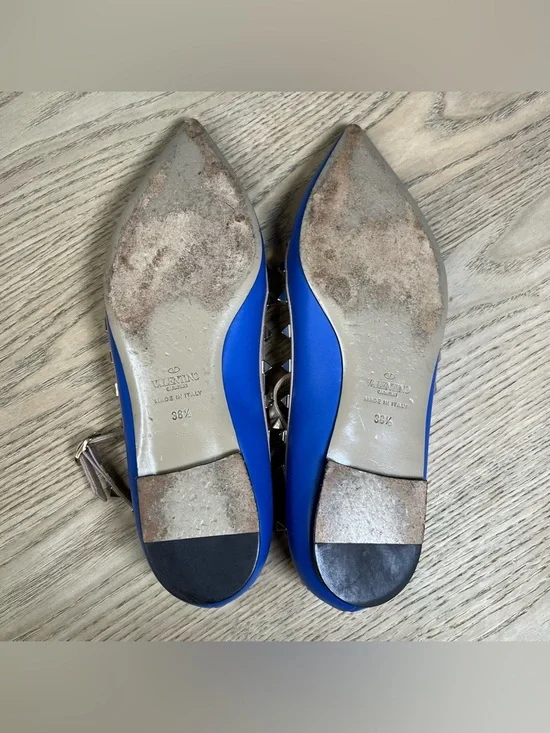 Valentino Garavani Rockstud Blue Leather Studded Ballet Flats Size 38.5 - Picture 10 of 11